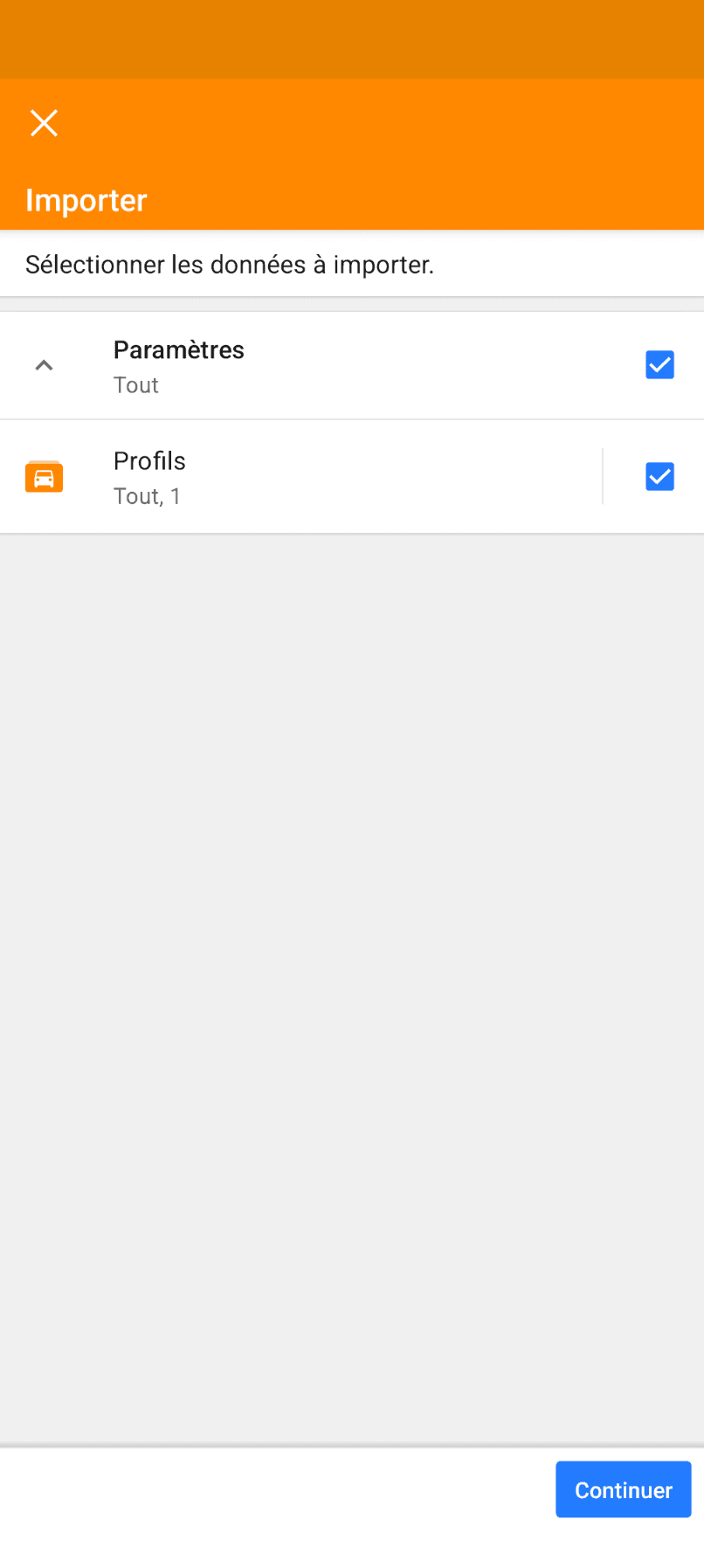 Dialogue d'import du fichier .osf sur Android