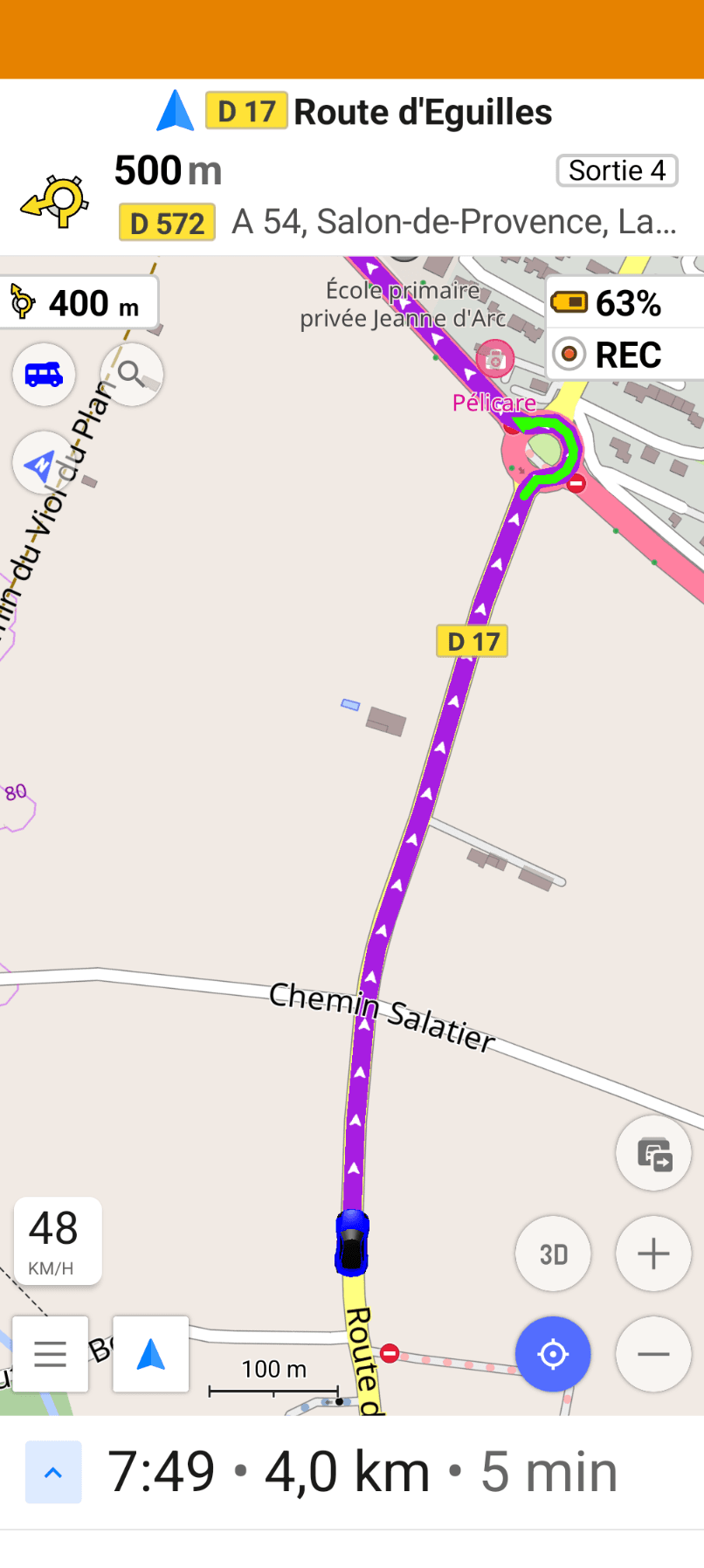 Navigation active dans OSMAnd avec un profil camping-car