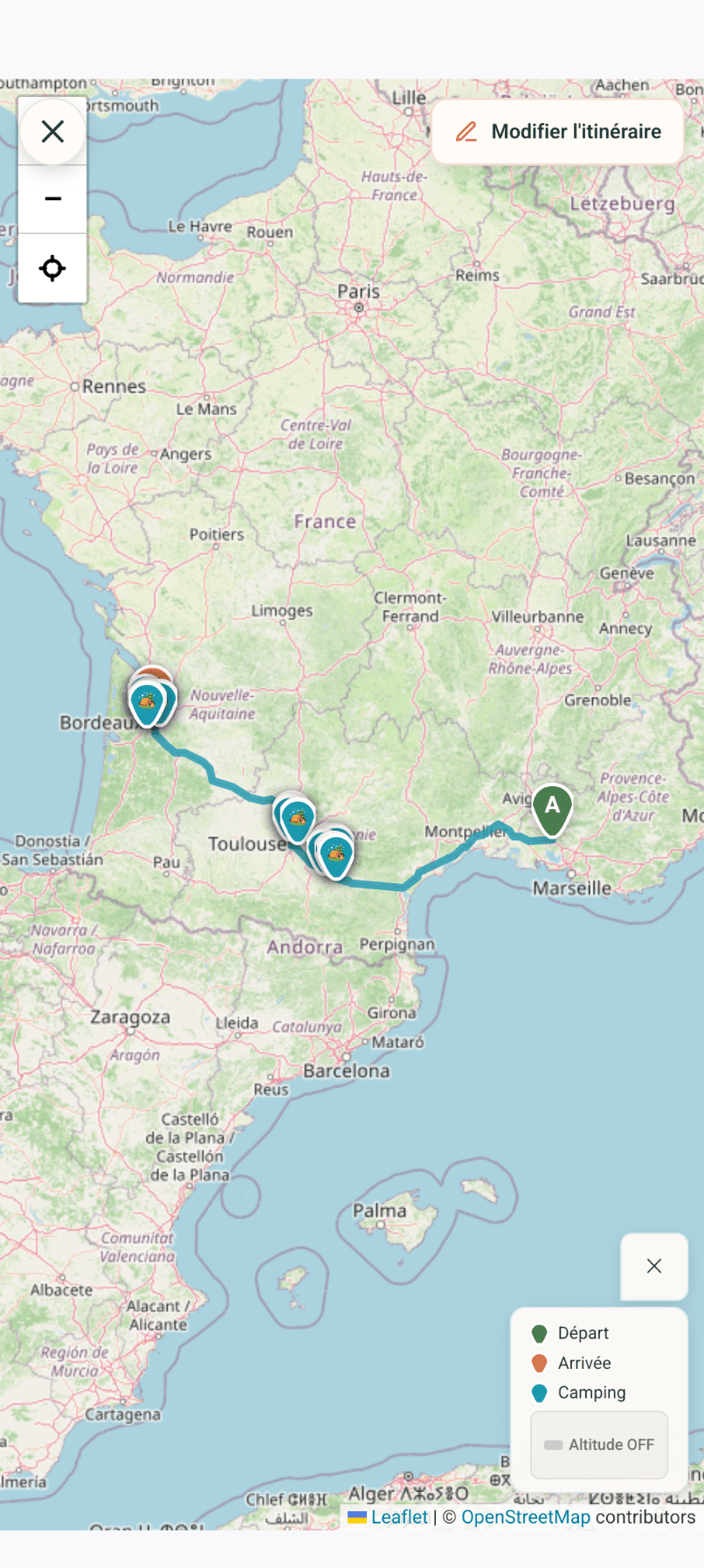 Carte plein écran sur mobile avec bouton de fermeture